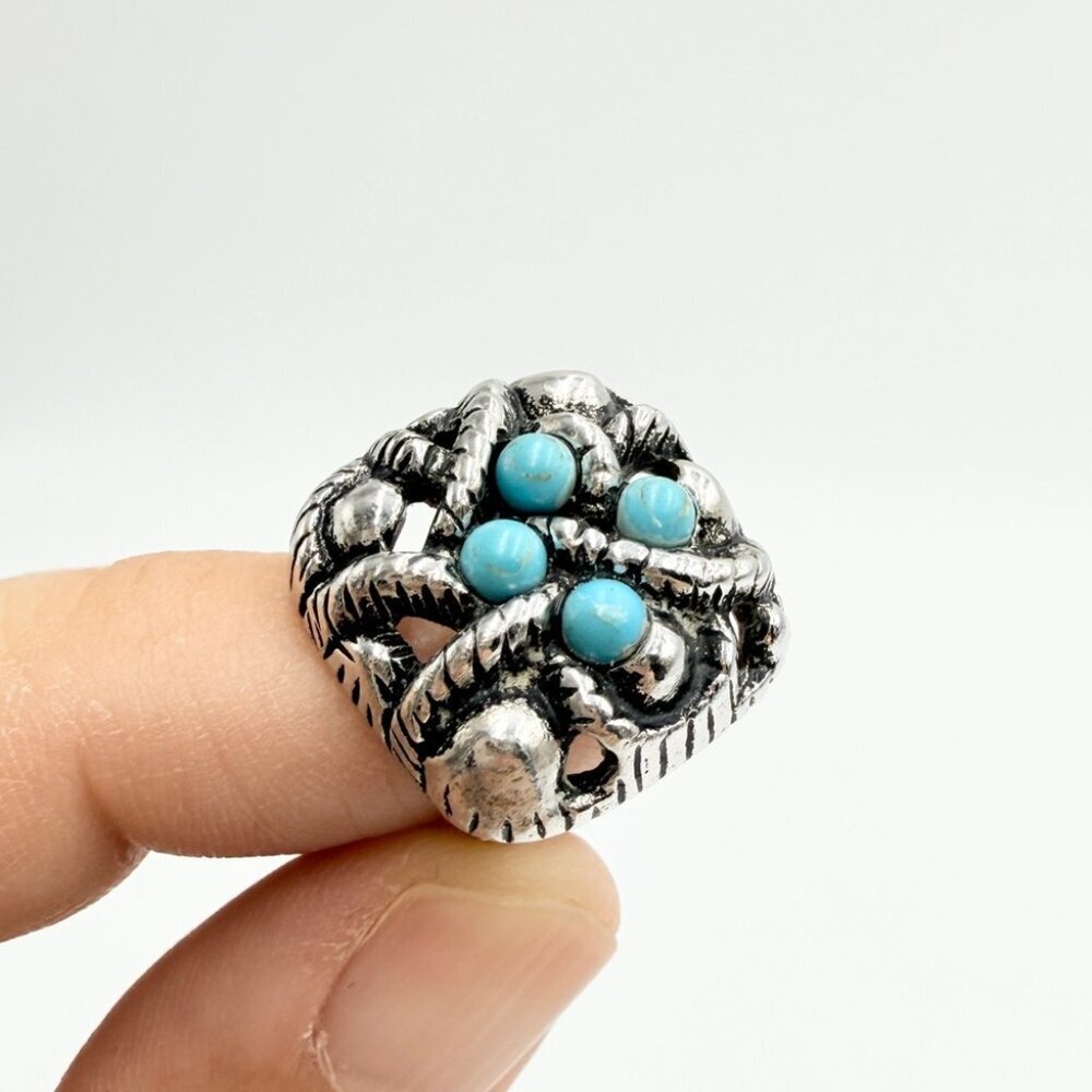 Vintage Avon Designer Silver ToneTwist Knot Blue Beaded Ring